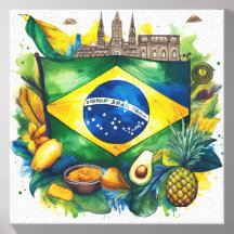 Bandeira brasileira com arte tradicional de parede
