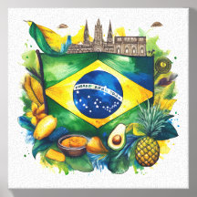 Bandeira brasileira com arte tradicional de parede