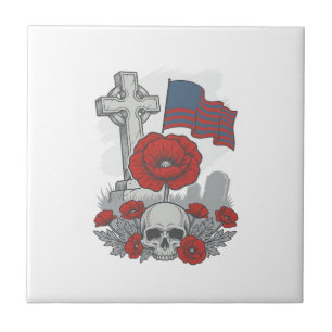 Bandeira Cruz da Papoula Memorial Vetor de Gravura