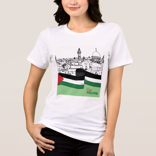 Bandeira da Palestina e casas antigas feitas à mão (Frente)