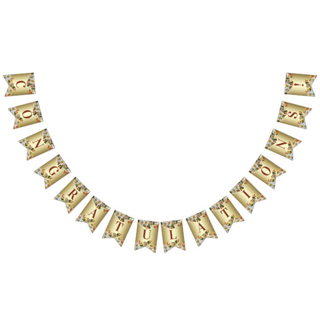 Bandeira de Bunting Floral de Rosas Brancas Dourad (Todos)