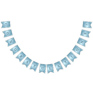 Bandeira de Bunting Floral Decorativa Azul