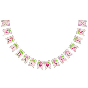 Bandeira de Bunting Floral Nostálgica Rosa e Verde