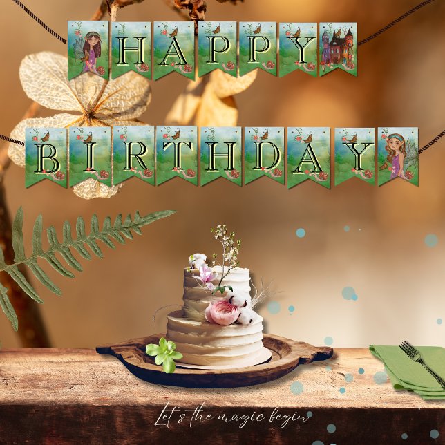 Bandeira de Fada de Pavimentação de Pavial Magnéti (Magical Woodland Fairy First Birthday Bunting Flag)