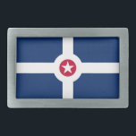 Bandeira de Indianápolis, Indiana<br><div class="desc">Belt Buckle com bandeira da cidade de Indianapolis, Indiana; bandeira azul com cruz branca e círculo vermelho com estrela branca no centro</div>