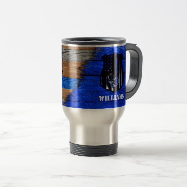 Bandeira de Madeira Caneca de viagem Azul-fina (Frente Esquerda)