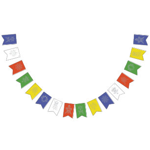 Bandeira de oração tibetana com símbolos budistas