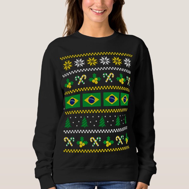 Bandeira do Brasil, suéter de Natal Feio, Metade d (Frente)