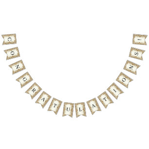 Bandeira Dourada Decorativa Flores Brancas