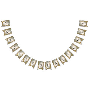 Bandeira Floral Branca do Ornamentado Dourado