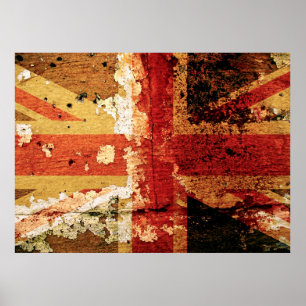 Bandeira Grunge UK numa antiga poster de parede