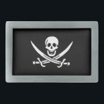 Bandeira pirata de Jolly Roger<br><div class="desc">Personalizar facilmente este crânio de pirata Jolly Roger e cruzar a bandeira das espadas num fundo negro. Você pode mudar facilmente a cor de fundo de uma faixa de mais de 200 cores.</div>