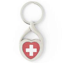 Bandeira suíça de chaveiro de metal para coração t