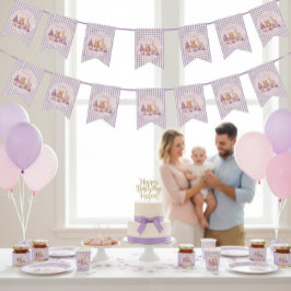 Bandeiras de Bunting de Gingham Lavanda para 1º An