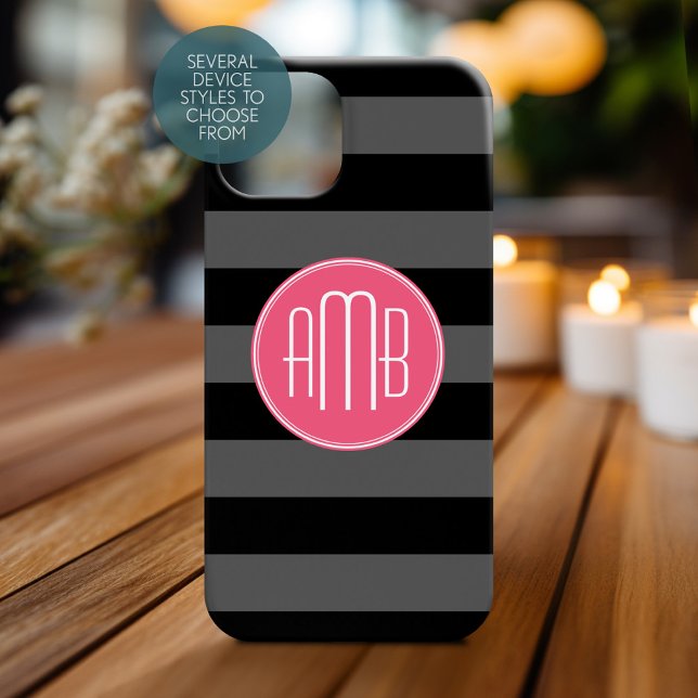 Bandeiras de Rugby de Cinzas e Pretas com Monogram (Personalized Phone Case with Monogram)
