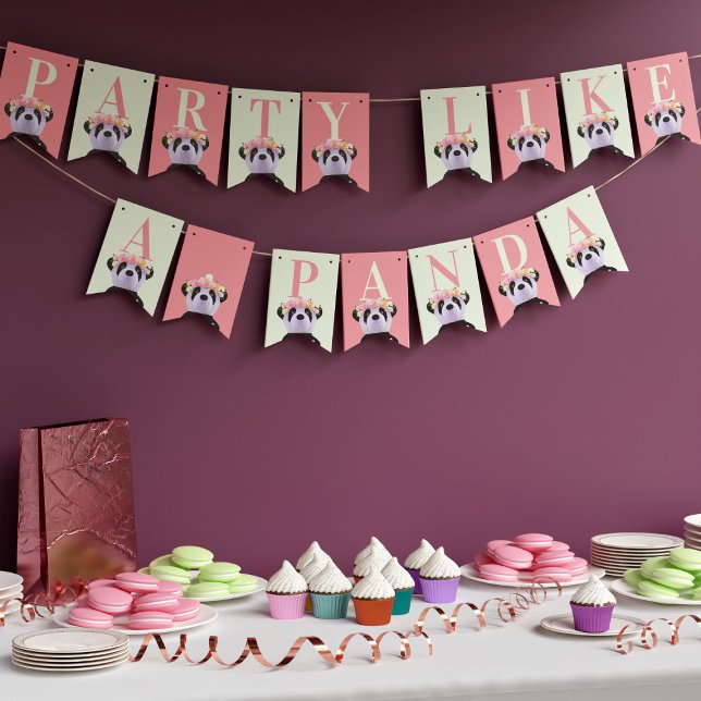 Bandeiras do Aniversário de criança de Peach Panda (All pandas love to party! Have fun at yours with this cute bunting)