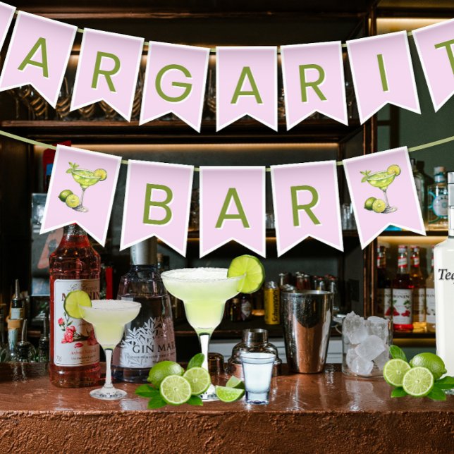 Bandeiras Rosa para Bar de Margarita (Pink and Green Margarita Bar Cocktail Bunting
)