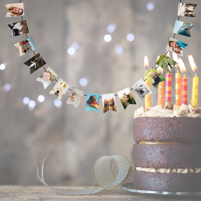 Bandeirinha 16 fotos próprias Festa de aniversário personaliza (personalised birthday party bunting flags perfect to celebrate a special birthday, a graduation...)