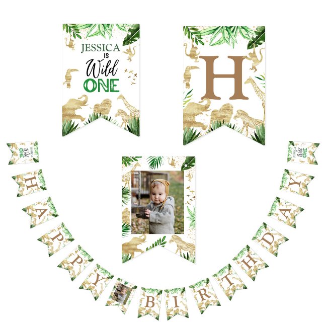 Bandeirinha 1rua Garota Safari Uma Foto De Aniversário Selvage (Criador carregado)