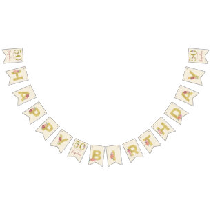 Bandeirinha 50.º aniversário Dourado feminino elementar floral