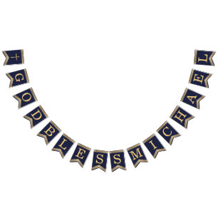 Bandeirinha 7 Letras Blue Dourado Deus abençoe Comunhão do Bat