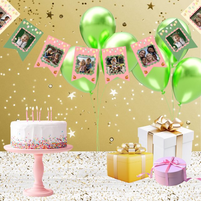 Bandeirinha A família da moça de pastel fofa marcou os momento (Your personalized text and favorite uploaded photos on a 16 flag bunting string in pastel colors)