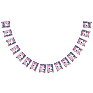 Bandeirinha Adorável White Baby Unicorn com Flores