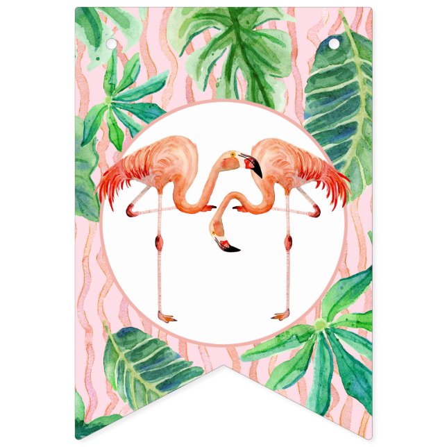 Bandeirinha Aguarela da folha do flamingo do rosa da festa de (Primeira Bandeira)