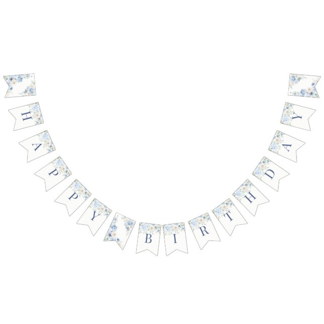 Bandeirinha Algo Blue Floral Hydrangea Birthday (Todos)