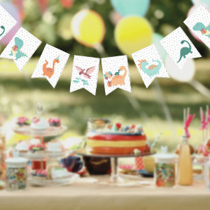 Bandeirinha Amigos de aniversário do Dinossaur, pastel neutro