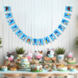 Bandeirinha Animais da Fazenda Country Azul Aniversário