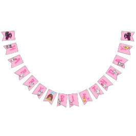 Bandeirinha Animais da Fazenda Fundo Rosa Aniversário