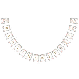 Bandeirinha Animais Da Floresta Blam Chá de fraldas Floral Ros