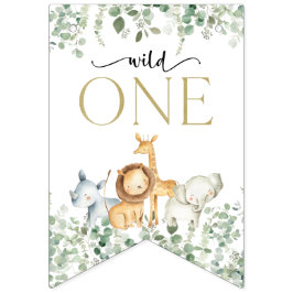 Bandeirinha Animais Safari, Selva, Selvagem Um, Primeiro Anive