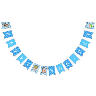 Bandeirinha Aniversário Assustador com Xadrez Azul Personaliza