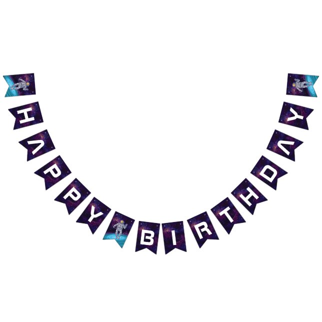 Bandeirinha Aniversário. Astronauta no Espaço com Estrelas e G (Todos)