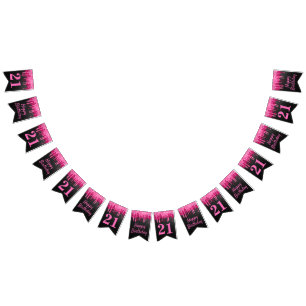 Bandeirinha Aniversário Brilhante Preto e Rosa Chic
