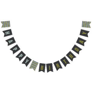 Bandeirinha Aniversário cinzento azul, verde, de linho