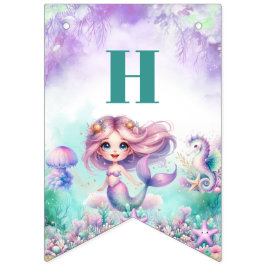 Bandeirinha Aniversário da sereia roxa e lacerada