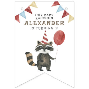 Bandeirinha Aniversário de 1 ano do nosso bebê Guaxinim