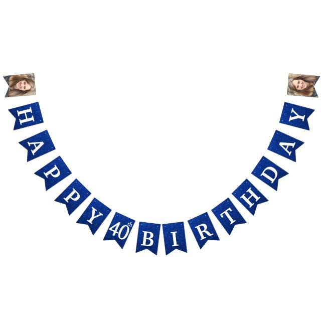 Bandeirinha Aniversário de 40 anos de Foto Azul Feliz (Todos)