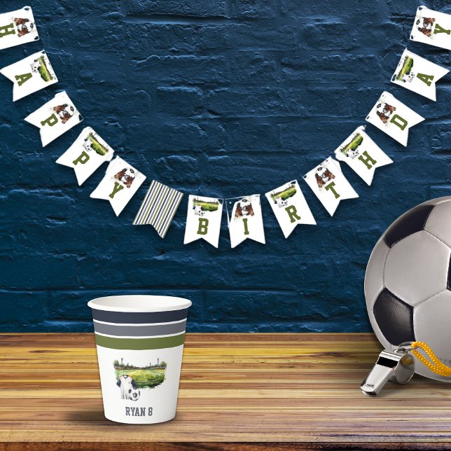 Bandeirinha Aniversário de criança desportivo (Green Blue Soccer Birthday Party Bunting Flag)