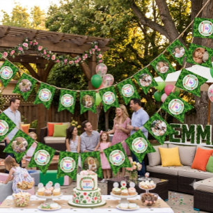 Bandeirinha Aniversário de Foto de Joaninha & Folha Personaliz