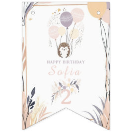 Bandeirinha Aniversário de Pastel Boho Hedgehog e Balões