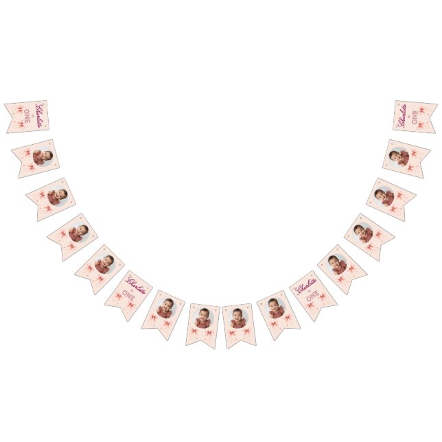 Bandeirinha Aniversário de Um Ano com Laço Rosa! (Todos)
