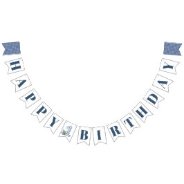 Bandeirinha Aniversário de um ano da criança com mirtilo azul
