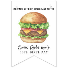 Bandeirinha Aniversário do Partido Burger Watercolor