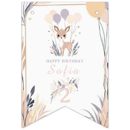 Bandeirinha Aniversário do Pastel Boho Fawn e Balões