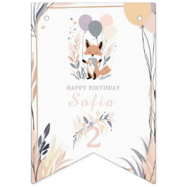 Bandeirinha Aniversário do Pastel Boho Fox e Balões