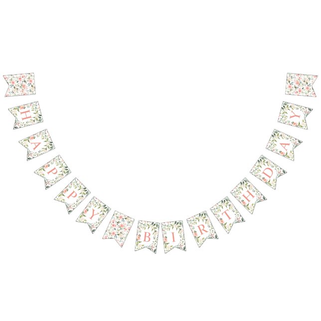 Bandeirinha Aniversário feliz de Rosas Rosa-d'Água (Todos)